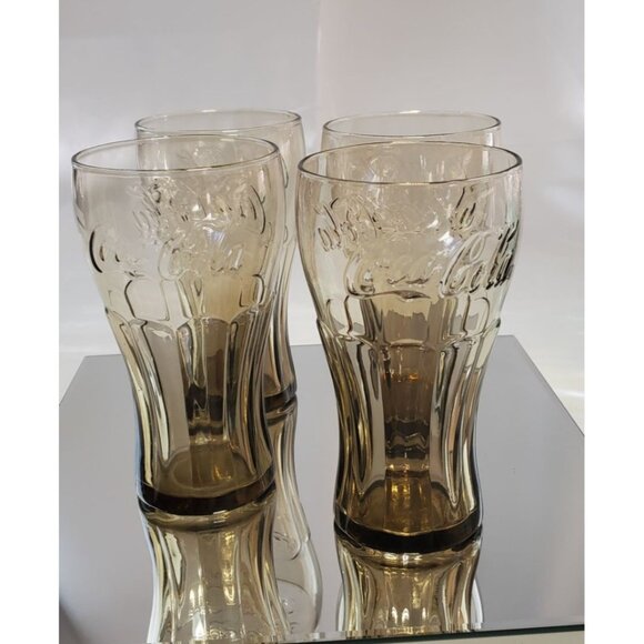 Vintage Coca Cola Coke Glasses Tumblers Smoky Brown Amber - Lot of 5 - Picture 1 of 4